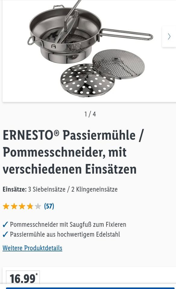 Passiermühle verschiedene Kleinanzeigen in ist Nordrhein-Westfalen ERNESTO Kleinanzeigen eBay | Oberhausen Pommesschneider Einsätze - jetzt