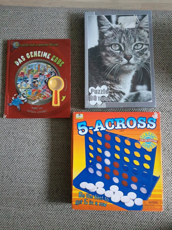 Kinder Spielesammlung Buch Puzzle Spiel 5 gewinnt 4 Katze Konvolu in Kirchheim am Ries