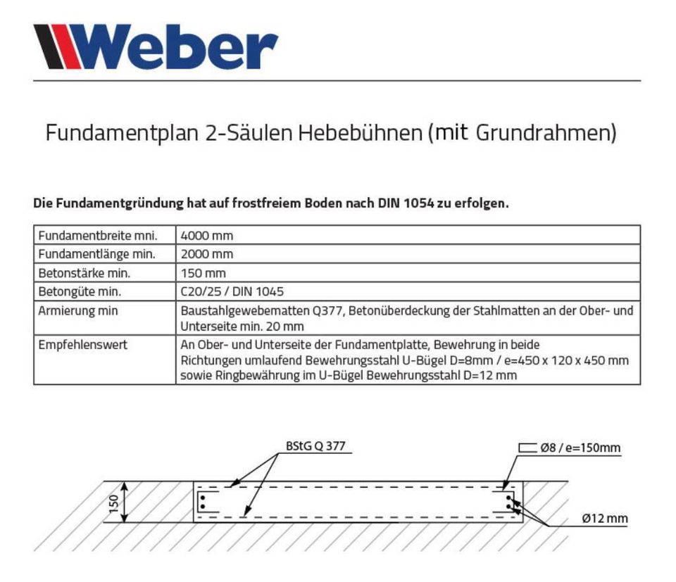 2 Säulen Hebebühne Weber Spindel C2.32 A NEU Versand kostenlos in Wenden