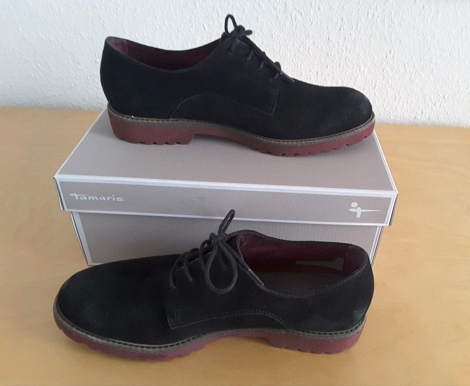 Tamaris Schuhe Veloursleder Leder Schnürschuhe schwarz 40 NEU in Dortmund