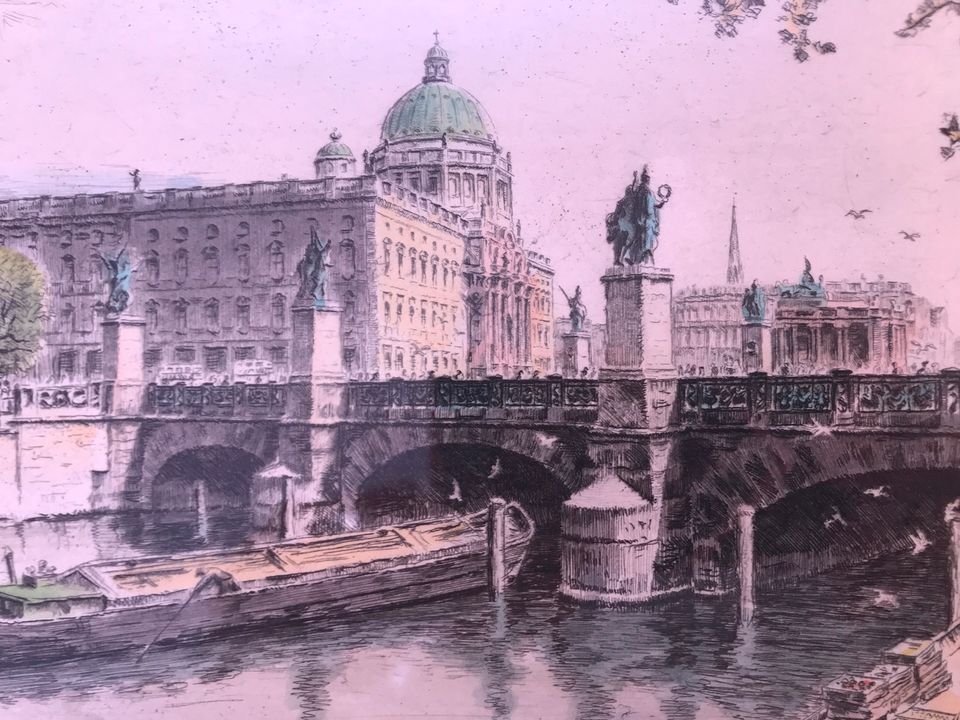 Orig Farb Radierung Berlin 50er Paul Fuhrmann StadtSchloß Brücke in Hamburg