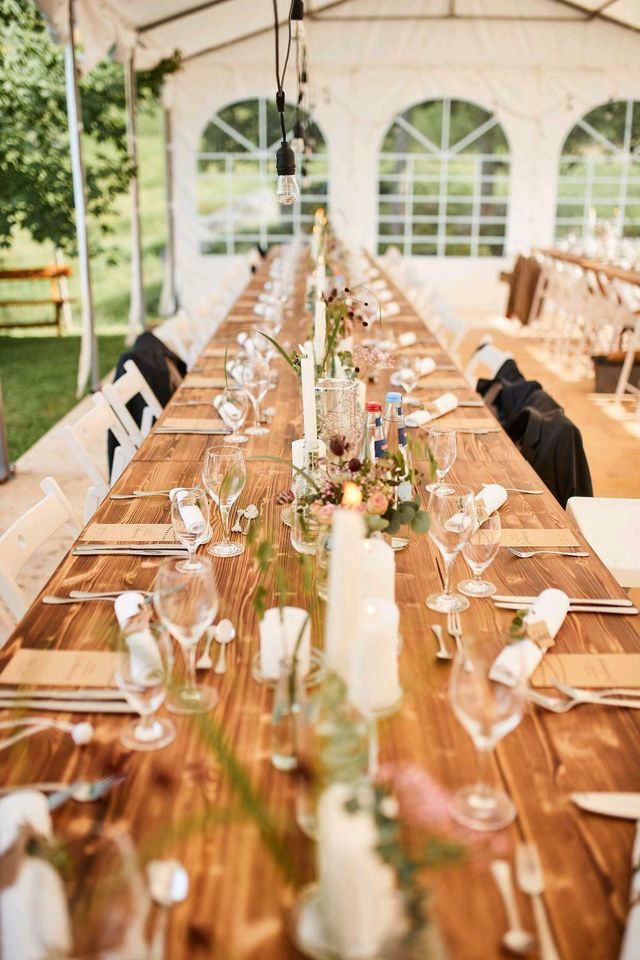 Vermietung Verleih Altholztisch Hochzeit Tische mieten BoHo in Schutterwald