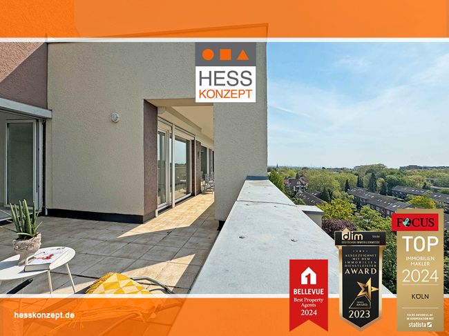 MODERIERTER PROFI-OBJEKTFILM: Leben im Penthouse mit Blick auf Kölner und Hürther Skyline. Schwellenfrei mit Aufzug und fußläufig zum Hürthpark. Mit Tiefgaragenstellplatz! in Hürth