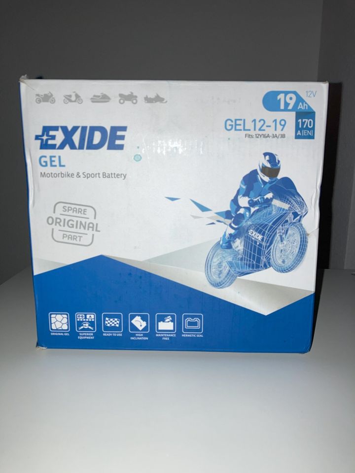 NEUE Motorradbatterie Exide Bike GEL G19 51913 12V 19Ah in Allendorf