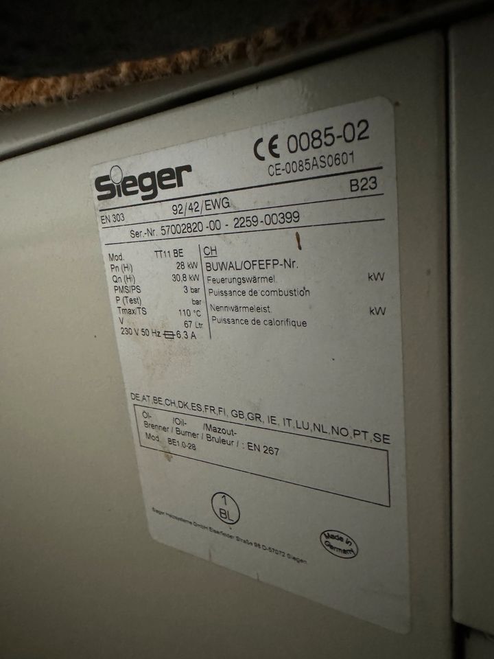 Sieger Öl Heizung TT11BE 28 KW in Zell (Mosel)