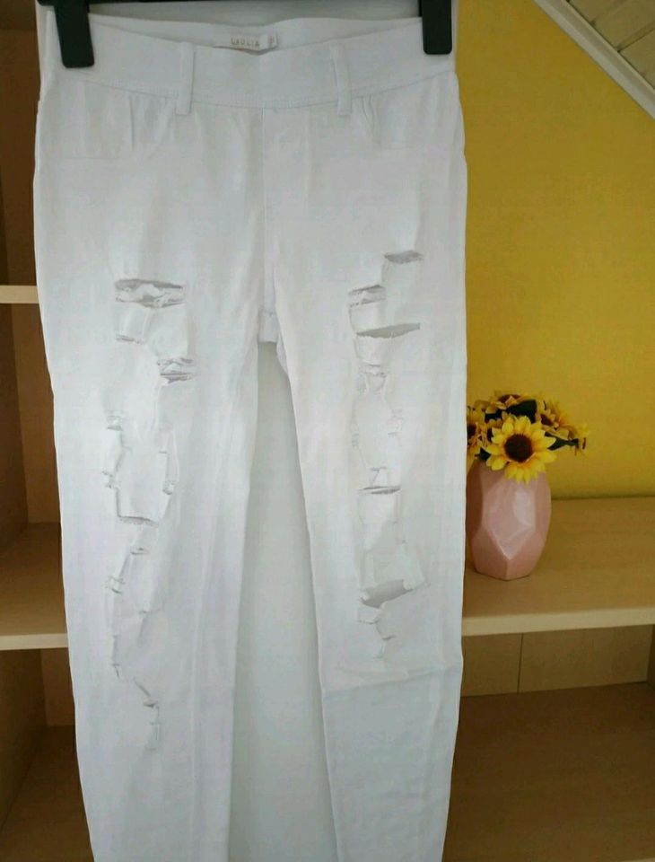 Weiße Hose Jeans Leggings Jeggings Destroyed Ripped Skinny Röhren in Gehren