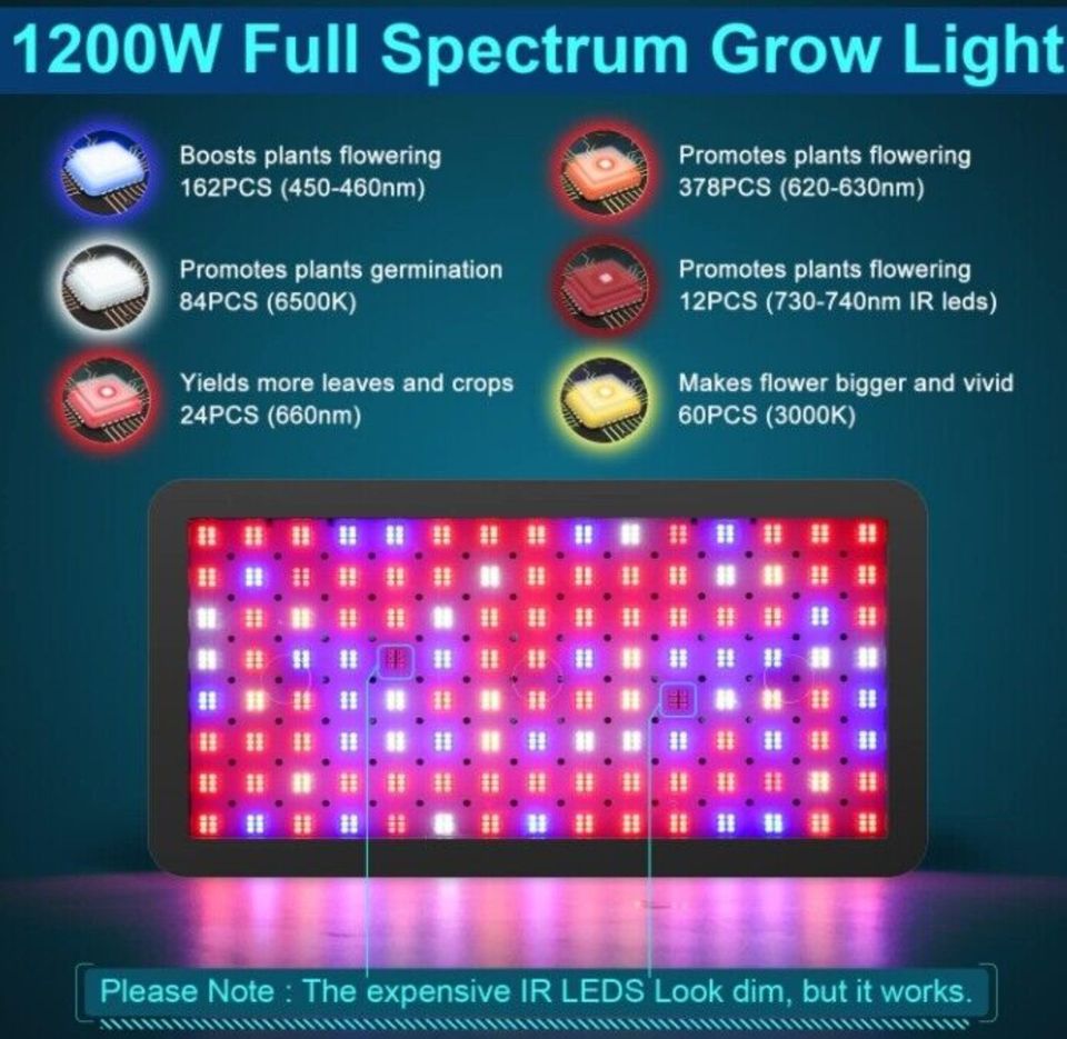 Phlizon 1200W LED Pflanzen Lampe growlight growlampe Wachstum in Bottrop