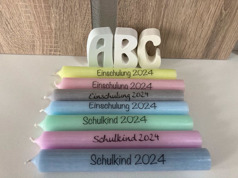 Deko zur Einschulung - Kerzen, Kerzenhalter, ABC - Raysin in Schotten