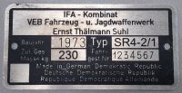 Typenschild Simson SR4-2/1 Plakette 230kg IFA VEB Gravur Sachsen - Jöhstadt Vorschau