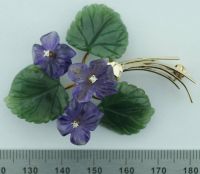 Brosche Gold 585 mit Amethyst-Blüten und Jade, Goldbrosche Rheinland-Pfalz - Friedelsheim Vorschau