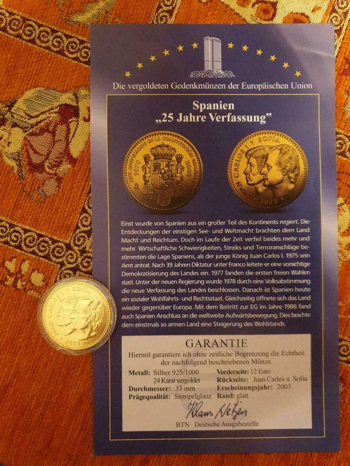 Spanien, 12 Euro 2003, 25 Jahre Verfassung, vergoldet, st in Gelsenkirchen