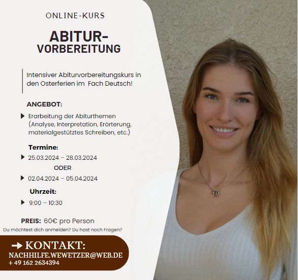 Abiturvorbereitungskurs online Nachhilfe Deutschlehrer Deutsch in Dresden