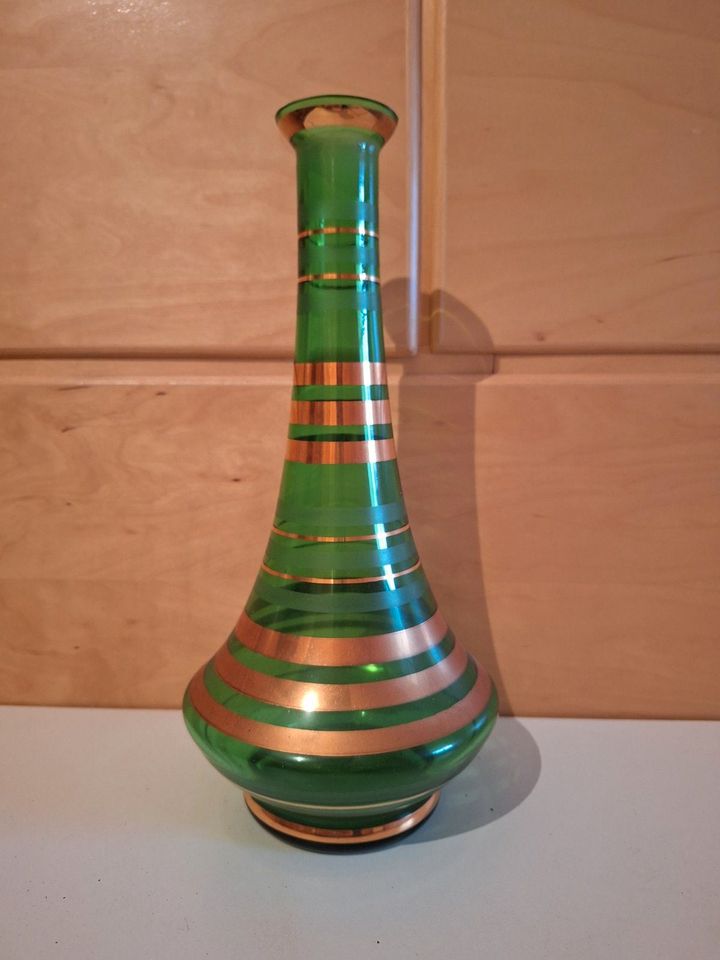 Vase Glasvase vintage grün und gold Deko Blumenvase in Gammelin
