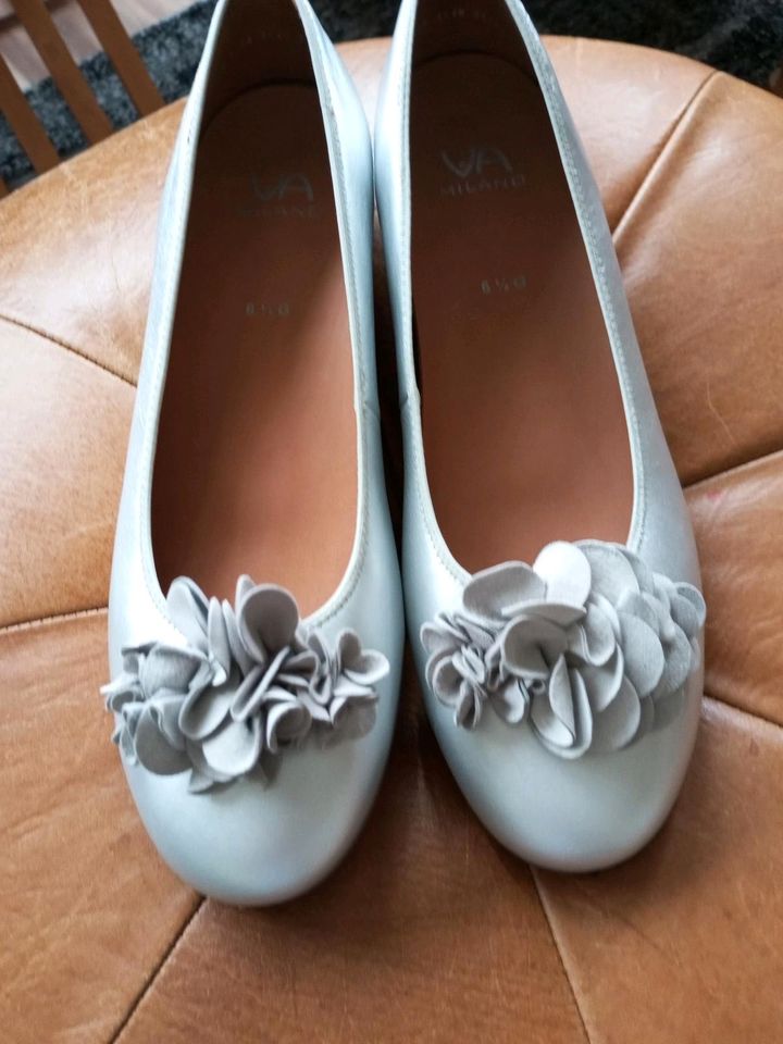 Damen Leder Ballerinas - QVC/Via Milano - 39,5 - Silber - Neu in Düsseldorf