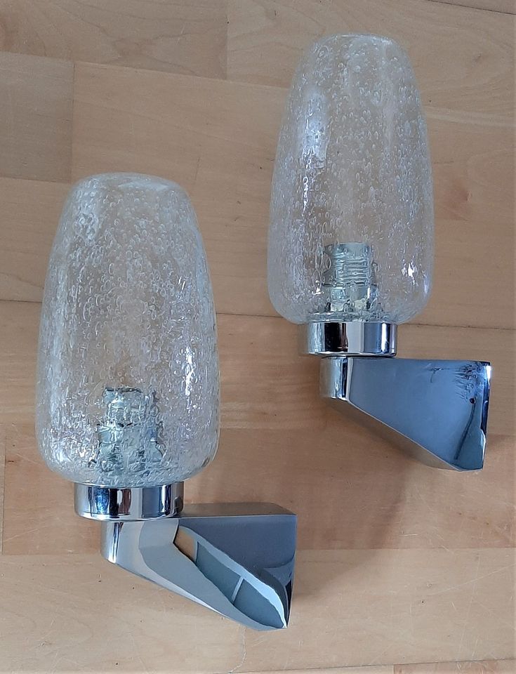 2 Wandleuchten, Vintage, Eisglas / Ice Glas Chrom 60er in Erlangen