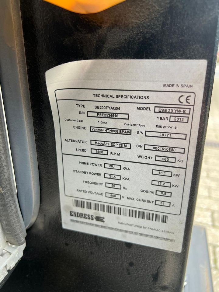 Endress Stromerzeuger ESE 20 YW-B nur 400 Stunden 20kVa in Euskirchen