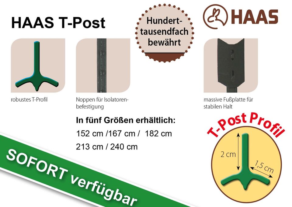 200 HAAS T-Post Pfähle 213 cm + 1 Ramme GRATIS in Nümbrecht