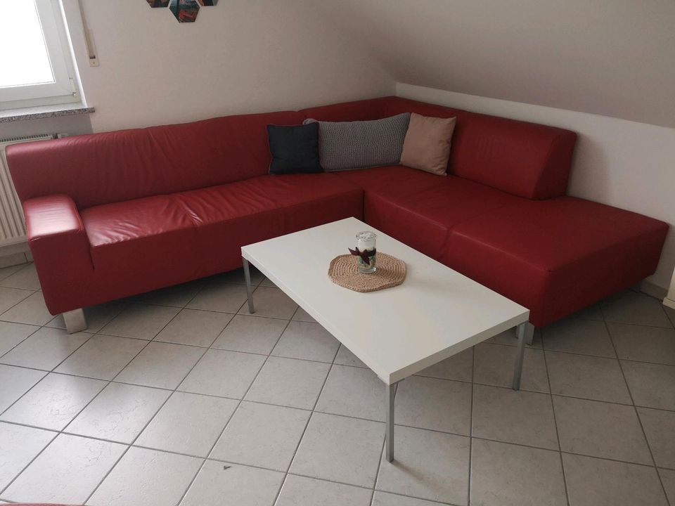 Rote Leder Couch, Sofa, Sessel in Karlshuld