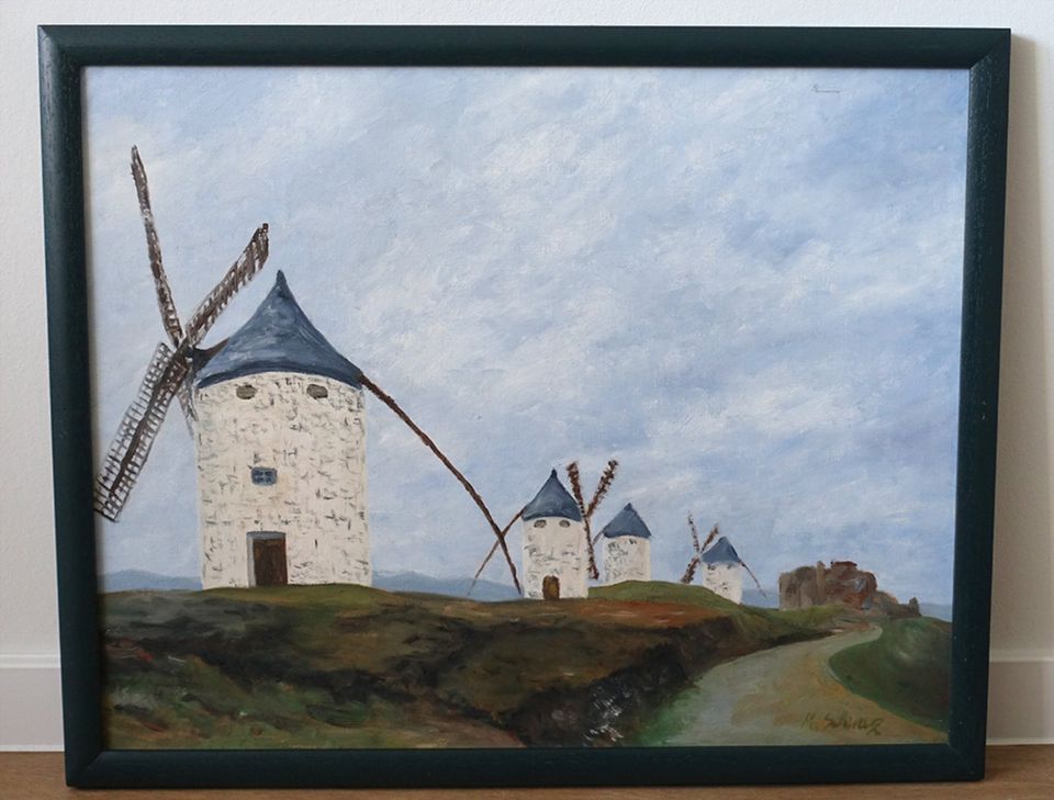 Windmühlen Consuegra, Mancha, Gemälde, Öl, Landschaftsbild, 45x56 in Darmstadt