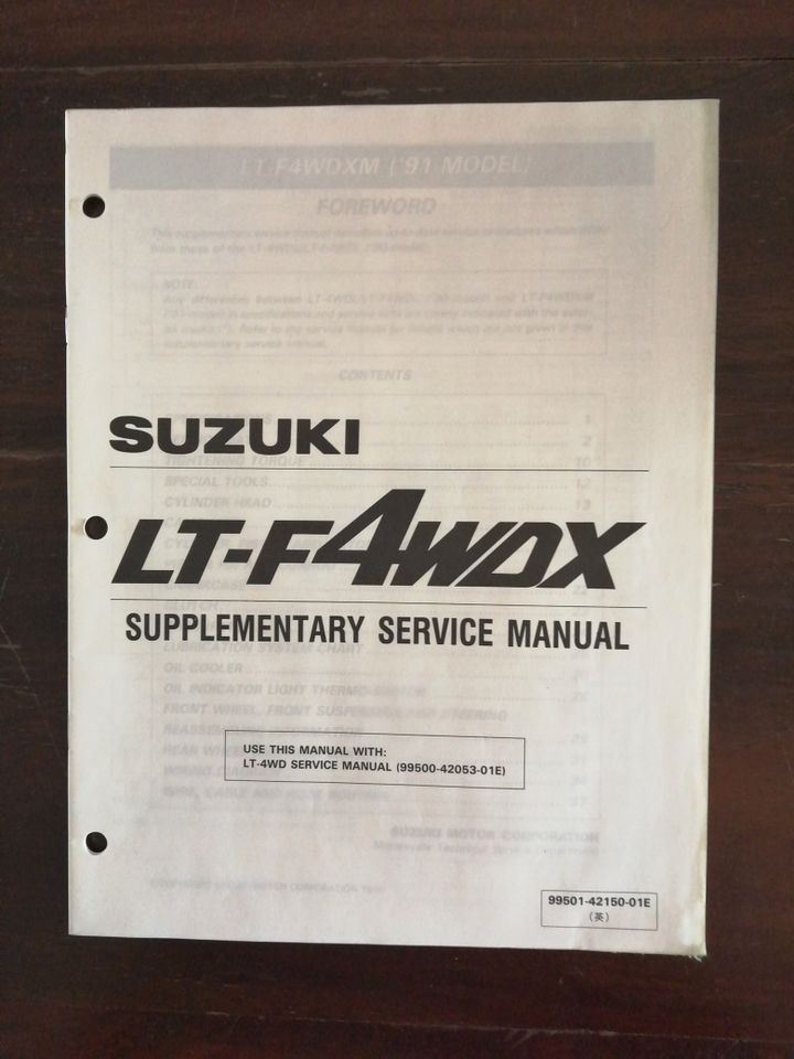 Wartung Anleitung englisch Suzuki LT-F4WDX Quad Modell 91 Zusatz in Enger