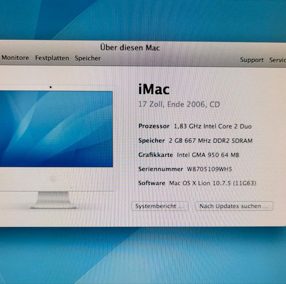 iMac A1195 17" 10.7/ 1,8 GHz/  2GB RAM/ 639GB Zustand Sehr Gut in Murr Württemberg