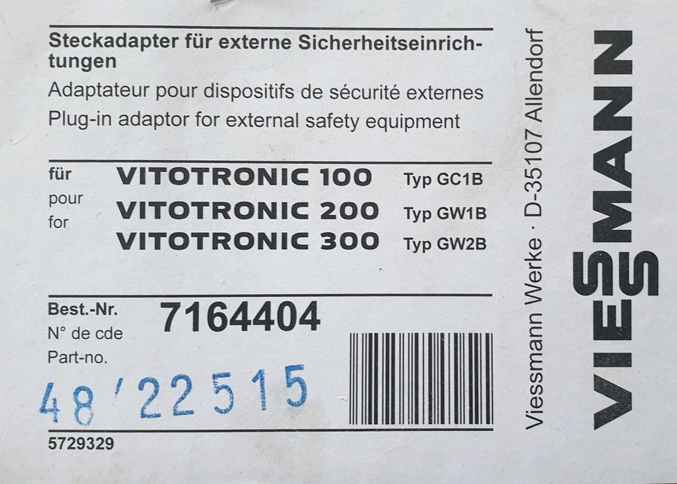 Neu Viessmann Steckadapter externe Sicherheitseinrichtund 7164404 in Paderborn