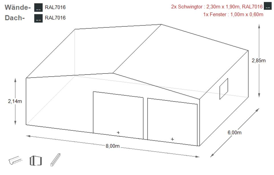 Blechgarage 8x6x2,85m Satteldach Garage Lager Schuppe | 25920 in Schwäbisch Hall