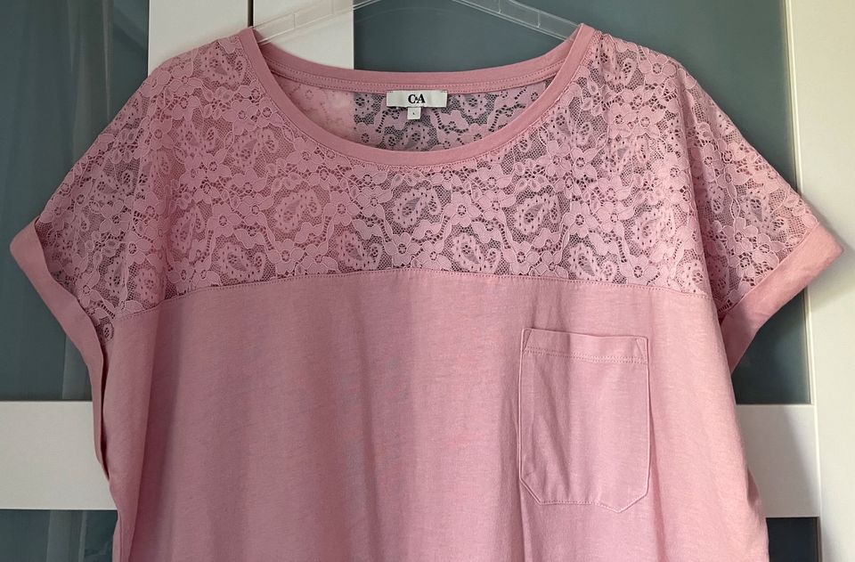 C&A Shirt Top Rosa Spitze Baumwolle/Modal L 44/46 Neu in Düsseldorf