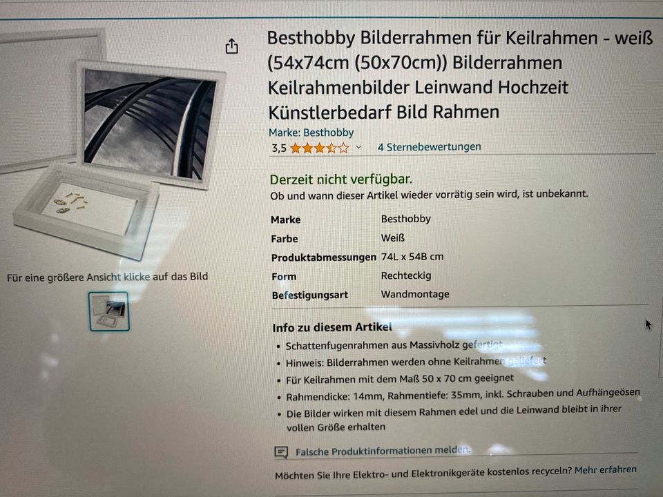 Bilderrahmen für Keilrahmen (54x74(50x70cm)Neu OVP in Hessen - Bad Nauheim  | Basteln, Handarbeiten und Kunsthandwerk | eBay Kleinanzeigen ist jetzt  Kleinanzeigen