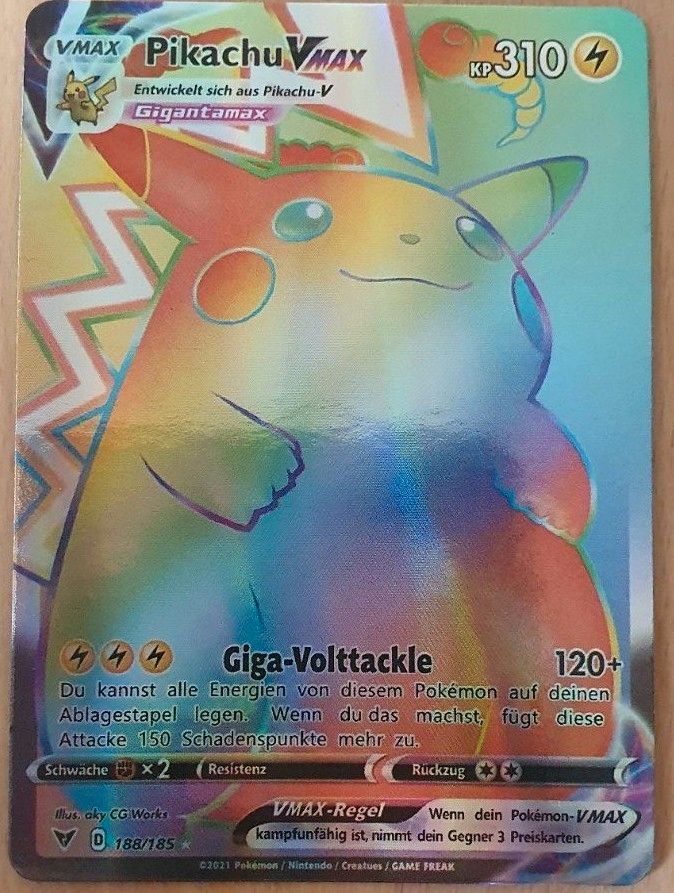 Pokemon Pikachu VMax Karte TOP Giga Volttackle 188/185 RAINBOW in Horgenzell