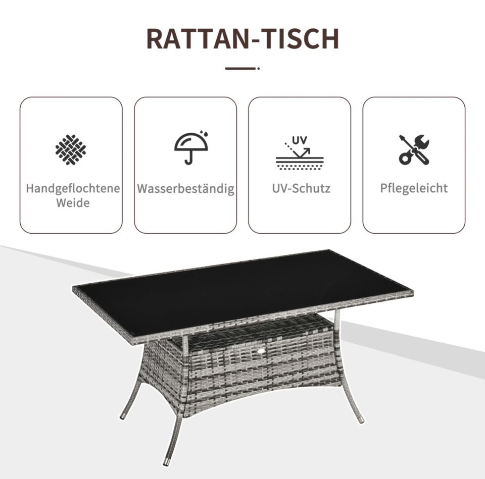 Gartentisch Glastisch Esstisch 150cm x 85cm x 74cm in Kassel