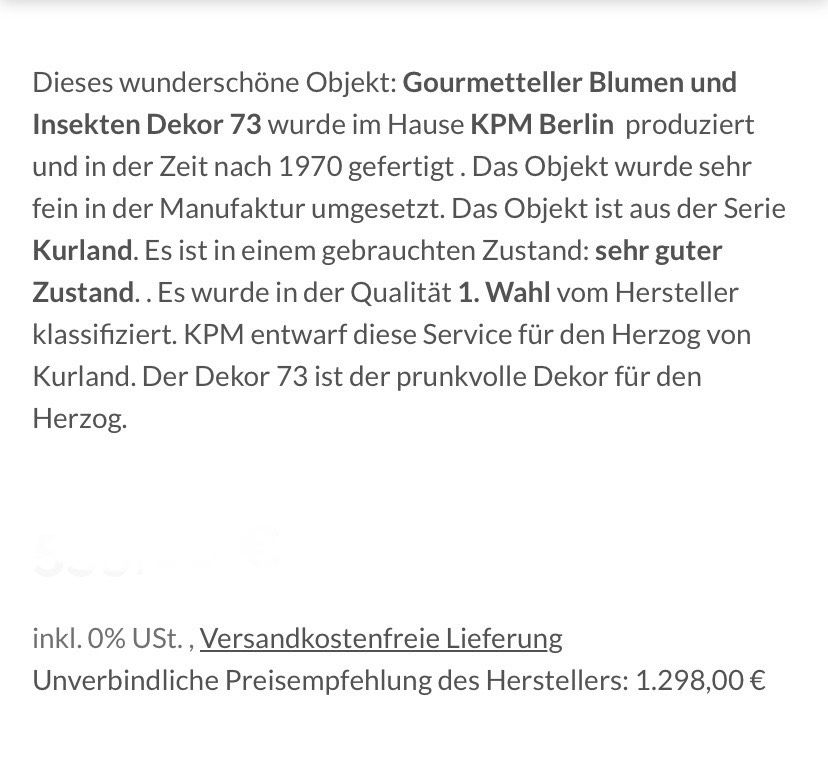 KPM Kurland Gourmet Teller  25 cm, 1.Wahl , Dekor 41 in Köln