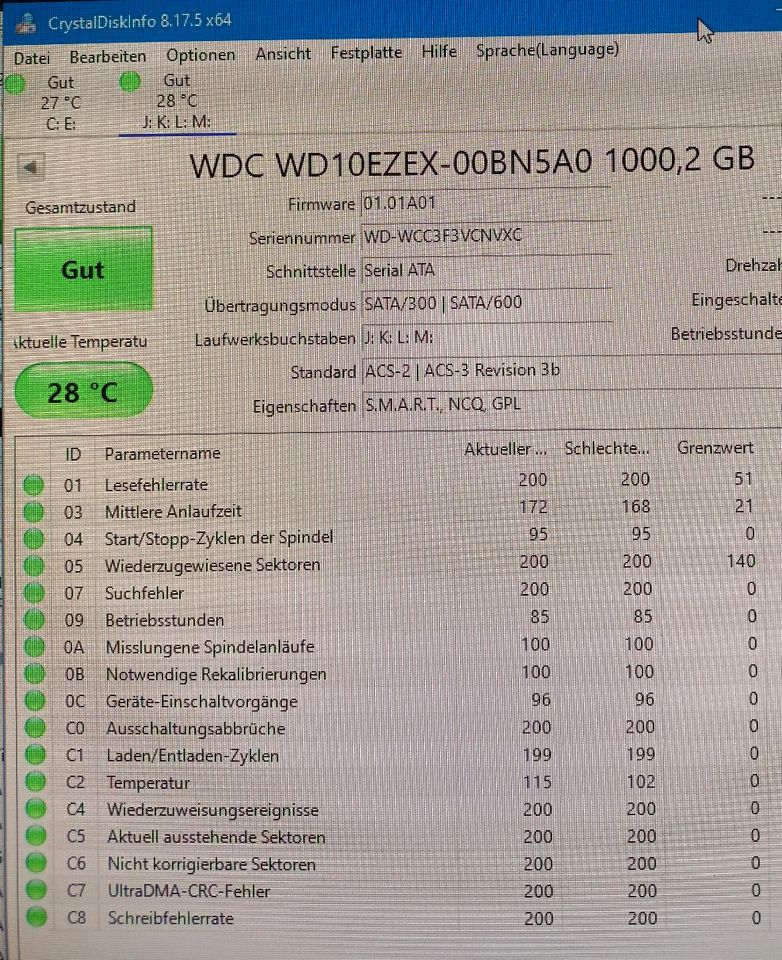 WD Blue WD10EZEX - 1 TB 7200 rpm 64 MB 3,5 Zoll SATA 6 Gbit/s in Fredersdorf-Vogelsdorf