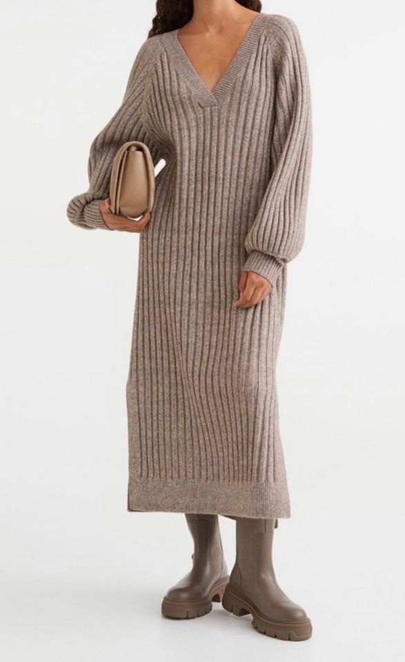 Geripptes Strickkleid H&M Gr S/M/L Maxikleid Kleid beige in Köln
