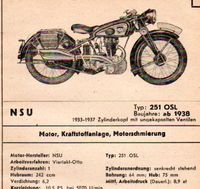NSU 251 OSL ab 1938 Datenblatt - original Baden-Württemberg - Schopfheim Vorschau