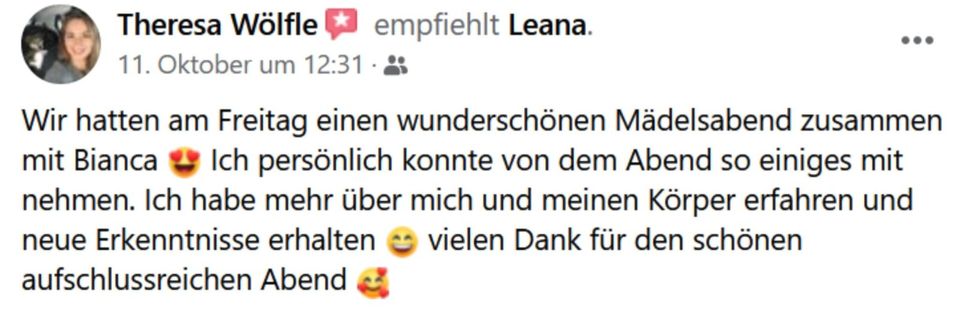 Feier Deine Weiblichkeit - der Leana-Abend in Memmingen