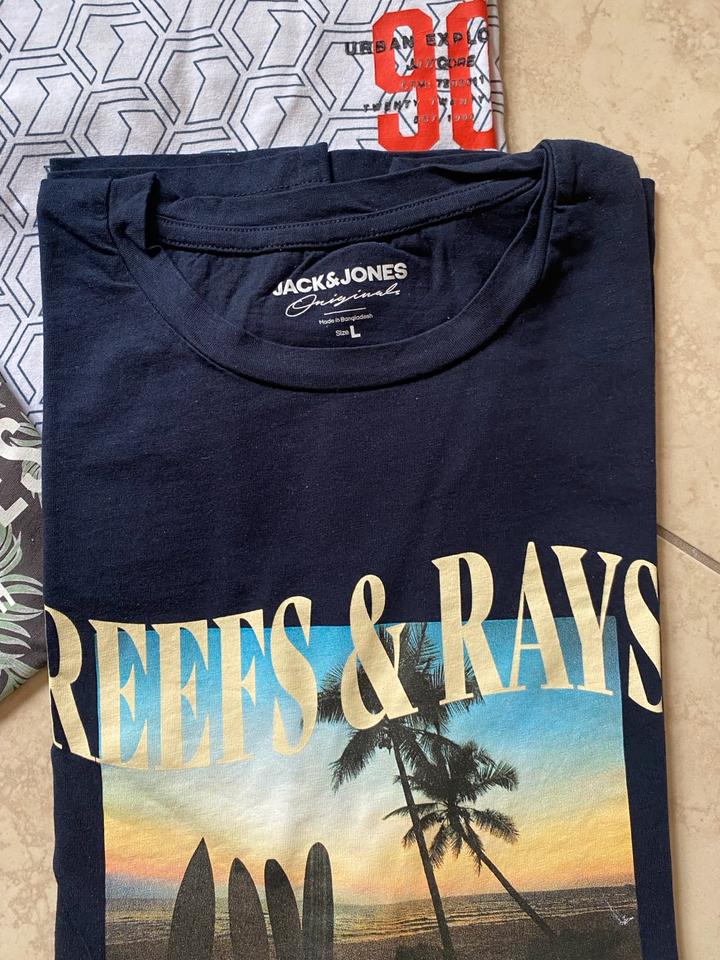 He-T-Shirts,J & J, Gr.L,1x Tom Tailor,Braun + weiß gemustert verk in Bitterfeld