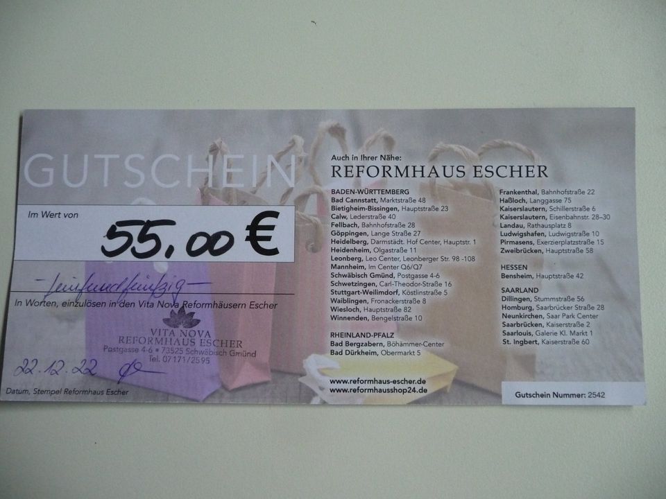 Gutschein anstatt 55 € NUR 45 €! Reformhaus Escher in Ditzingen