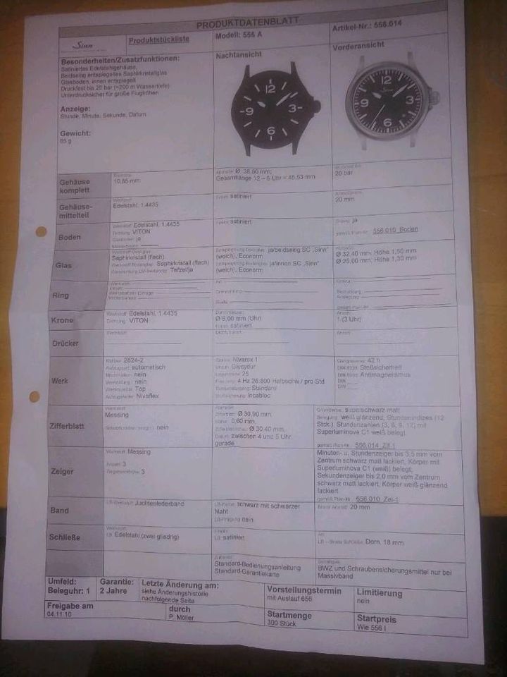 Sinn 556 A in sehr gutem Zustand / mit ETA 2824-2 Werk in Perl