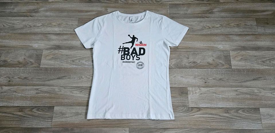 Weißes Handball-T-Shirt mit Aufdruck Bad Boys in Gr. M-Kinder in Hagen im Bremischen