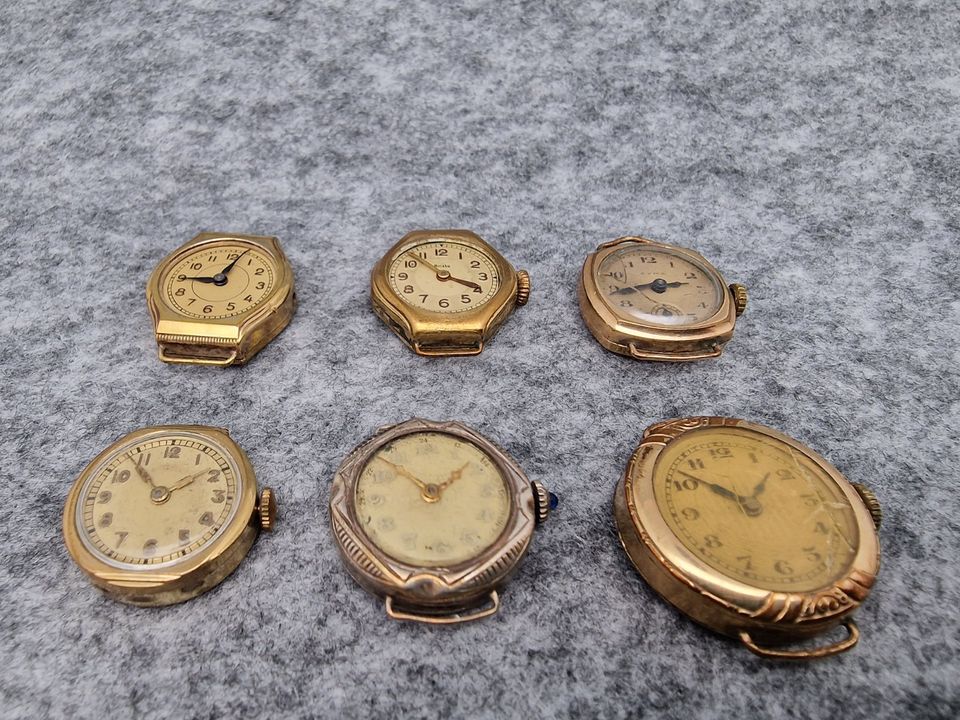 Konvolut 6x Vintage Uhrwerke Uhr GOLD Armbanduhr Taschenuhr ANTIK in Warendorf