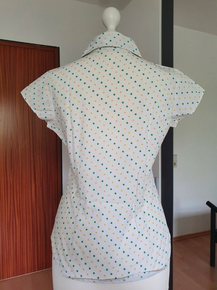 H&M Bluse Vintage 2000er weiß mit Sternen in gelb grün 34/36 XS/S in Dossenheim