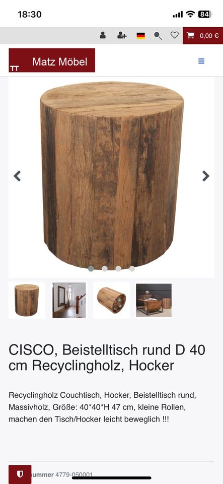 Beistelltisch / Hocker, recyceltes Holz, mit Rollen in Duderstadt