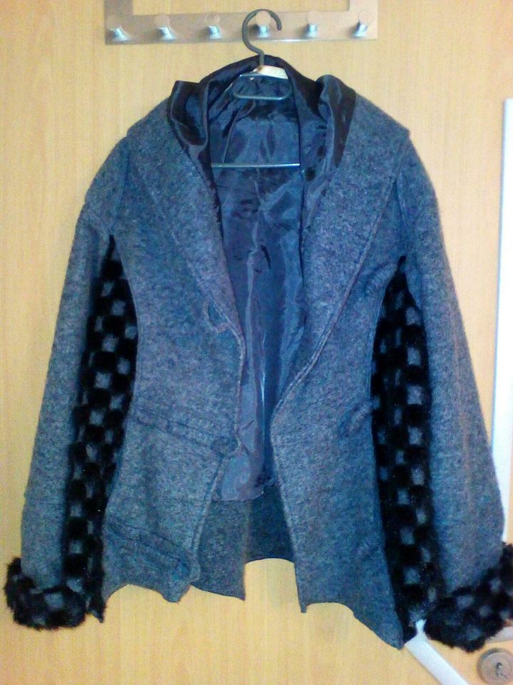 Wolljacke L 40 grau Fell Filz Wolle Winter Jacke winterjacke in Damme