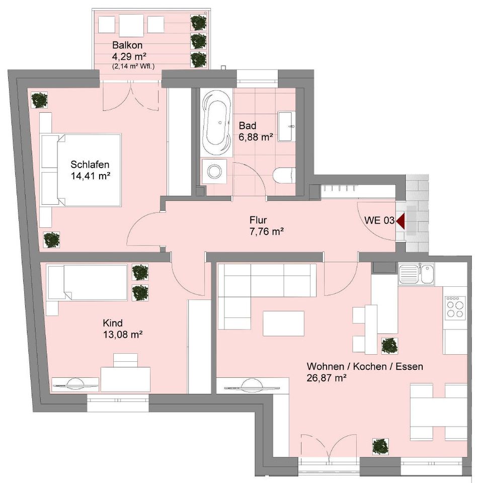 Halle-Kröllwitz: Wohnung 03 mit Balkon, optional mit PKW-Stellplatz in Halle