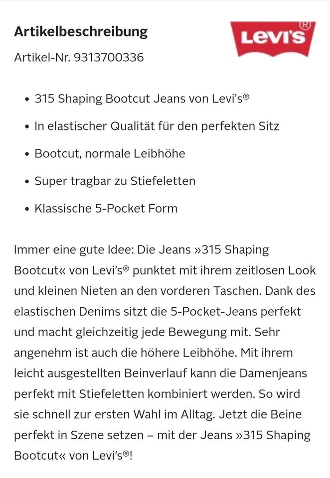 LEVI'S 715 Bootcut Jeans schwarz 27 / 34 NEU in Gifhorn