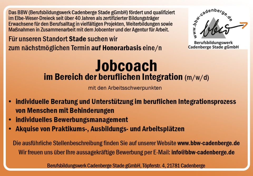 Jobcoach (m/w/d) in Stade gesucht! in Cadenberge