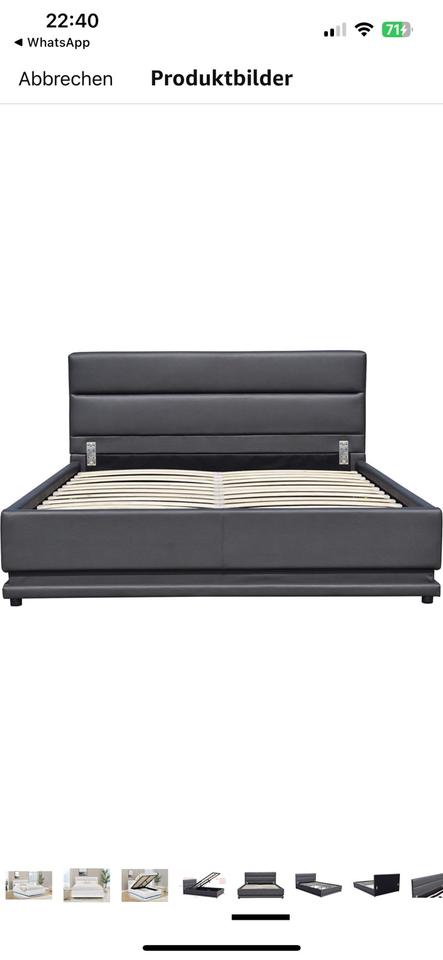 DRULINE LED-Bett - 160x200 - Bett mit Stauraum - Kunstleder weiß in Lehe