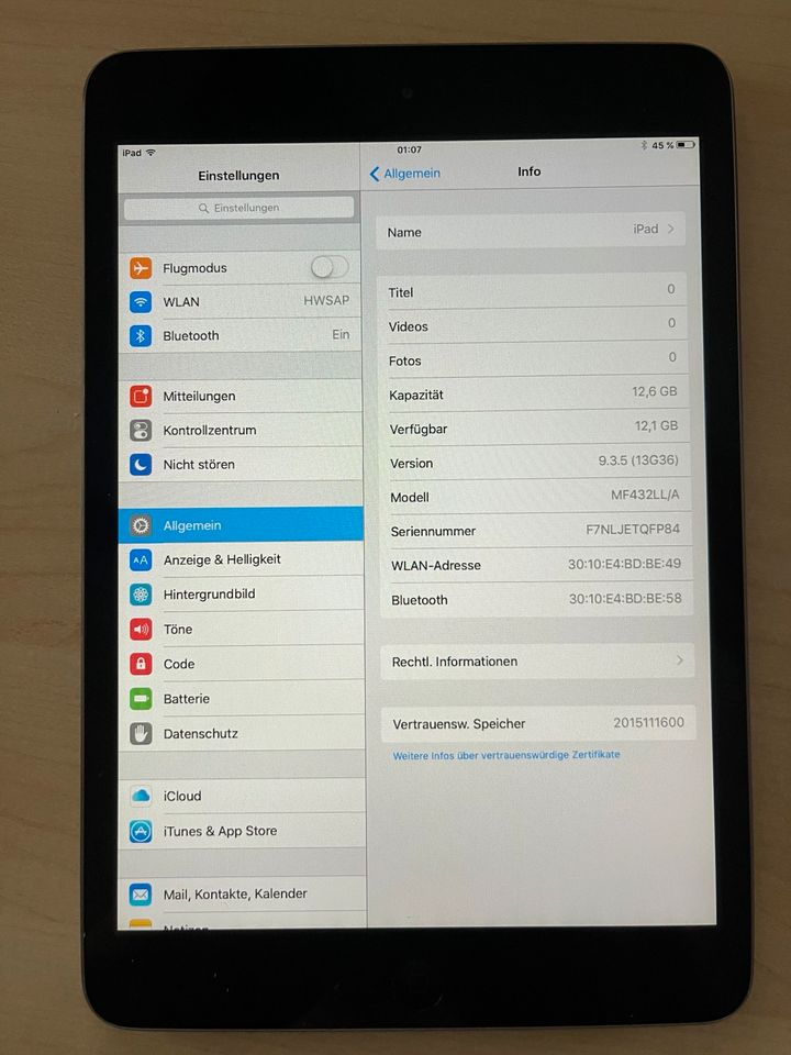 iPad Mini, 16GB, WiFi, spacegray, Lightning, Gen 1 in Mörfelden-Walldorf