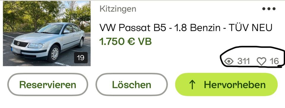 VW Passat B5 - 1.8 Benzin - TÜV NEU in Kitzingen